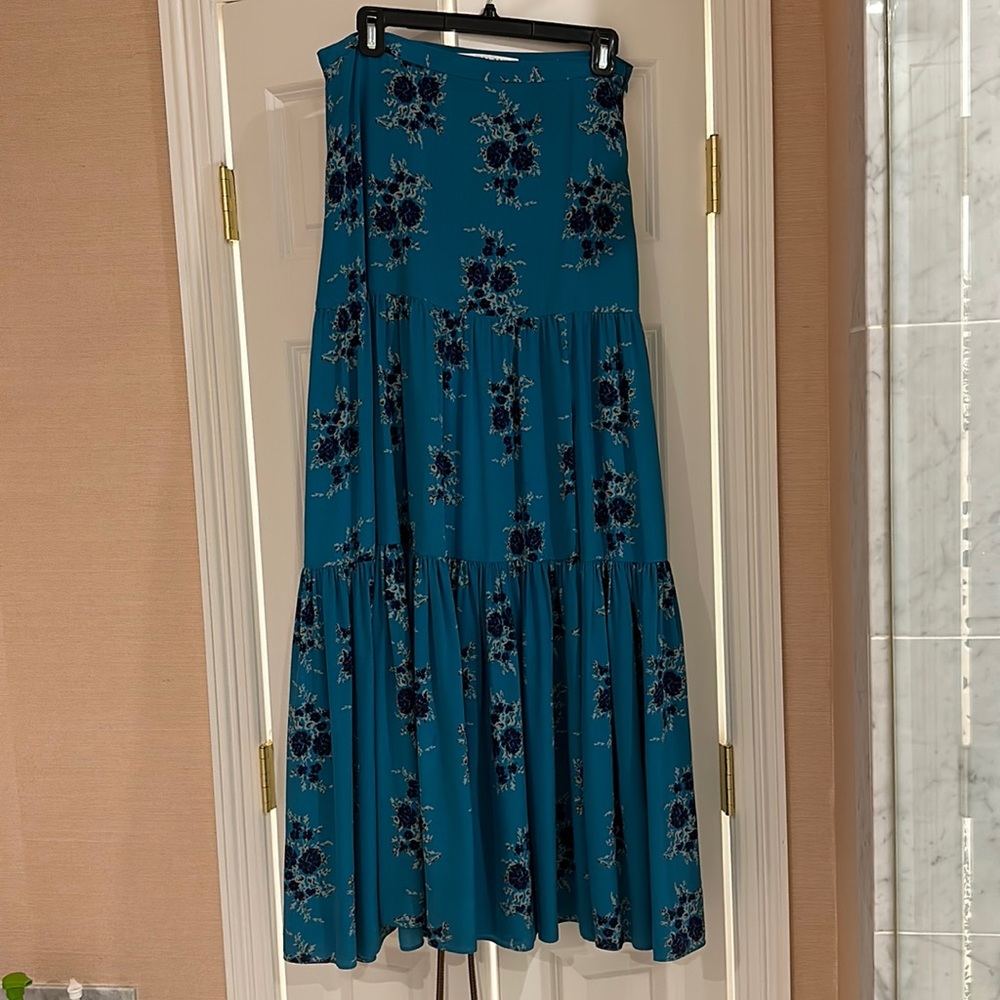 Veronica beard blue teal floral maxi silky skirt - 6
